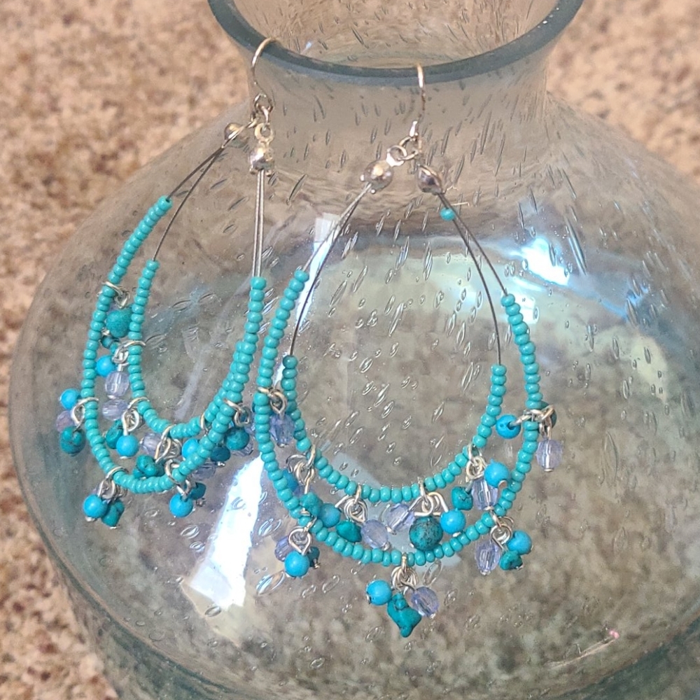 Blue boho beaded earrings